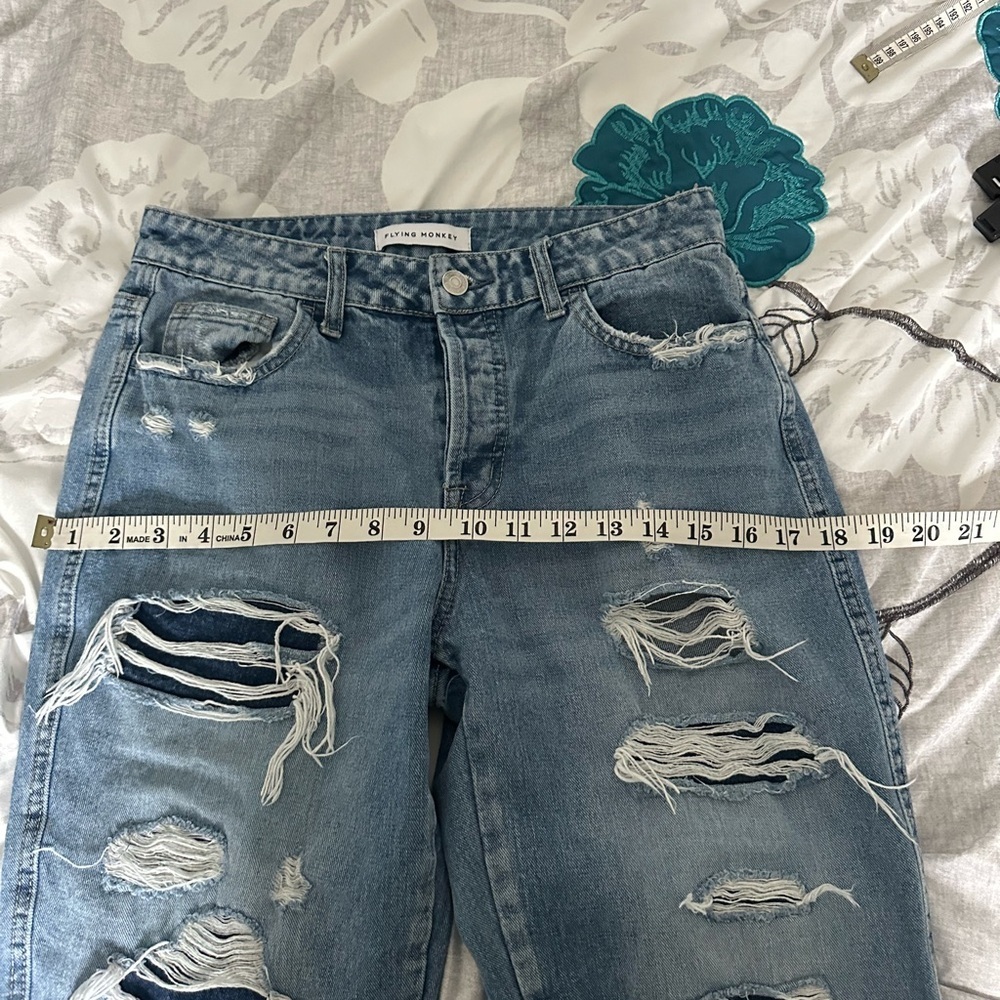 Flying Monkey Distressed High Rise Ripped Light Blue Jeans - Picture 7 of 10